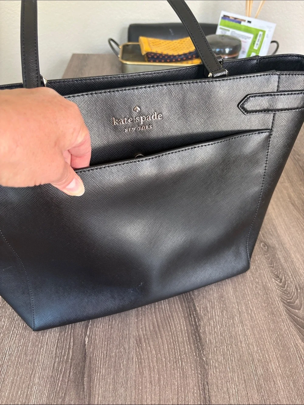 kate spade New York Staci Large Black Leather Top-Handle Tote